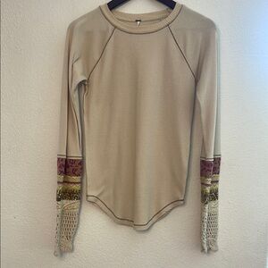 Free People Tan Fitted Raglan Long Sleeve Tee